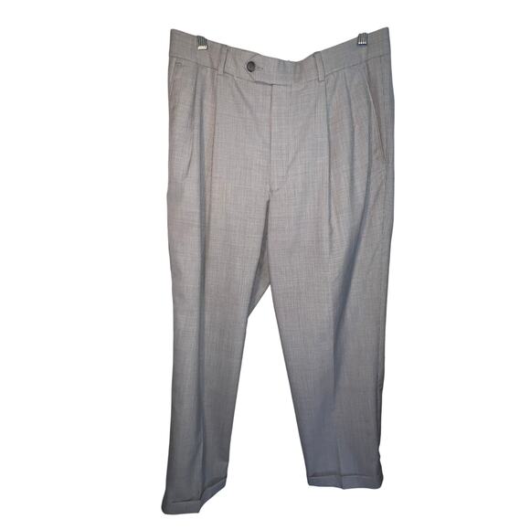 Alan Flusser men 32 micro houndstooth pleated wool linen cuffed dress pants flaw - Picture 4 of 11